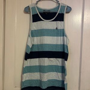 Volcom Men's Tank Top - Blue and White Stripes